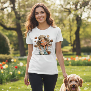 Cute Coffee Girl & Macarons – Whimsical Aesthetic  T-Shirt
