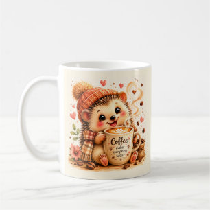 Cute Coffee Hedgehog Watercolor Art Mug