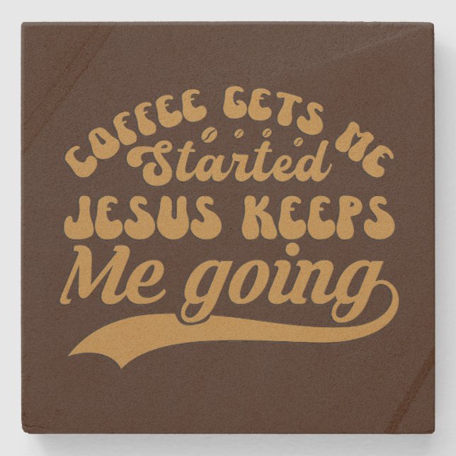 Cute coffee & Jesus word art Stone Coaster (Front)
