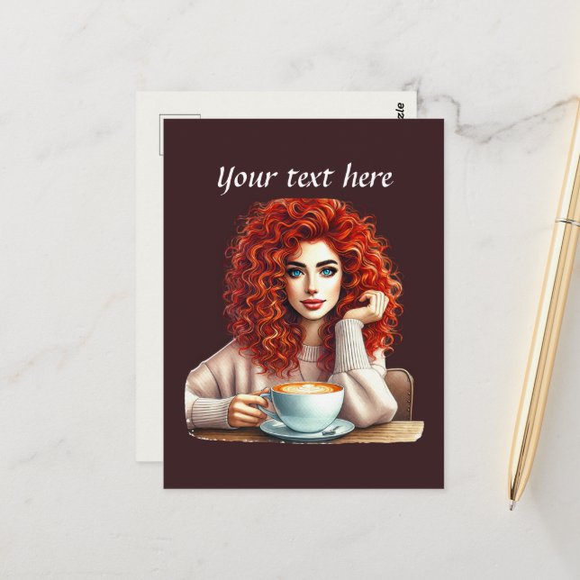 Cute coffee lady add text  postcard (Front/Back In Situ)