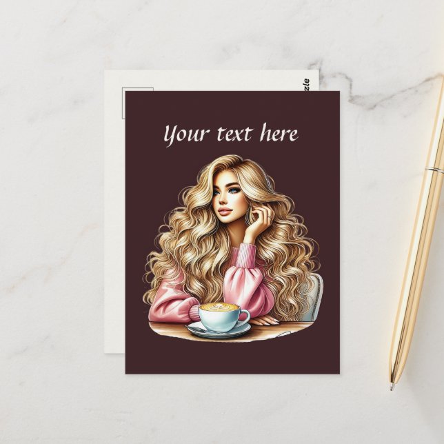 Cute coffee lady add text  postcard (Front/Back In Situ)