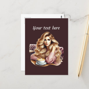 Cute coffee lady add text postcard