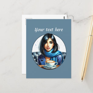 Cute coffee lady add text postcard