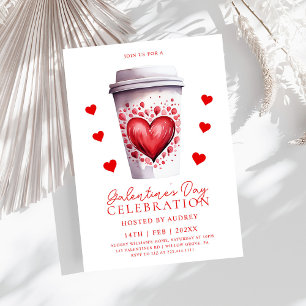 Cute Coffee Latte Valentines Galentines Party Invitation