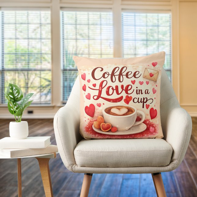 Cute Coffee Love in a Cup Valentine Quote Pink Cushion (Creator Uploaded)