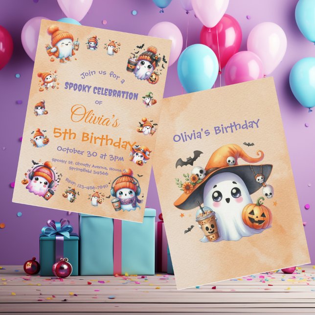 Cute Coffee Lover Ghost Invite for Kids Birthday (Creator Uploaded)