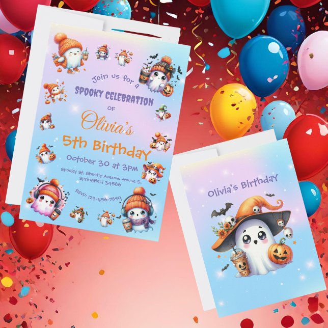 Cute Coffee Lover Ghost Invite for Kids Birthday (Creator Uploaded)