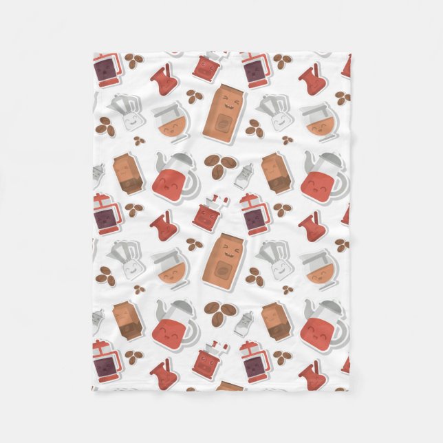 Cute Coffee Lovers Caffeine Themed Kawaii Pattern Fleece Blanket (Front)