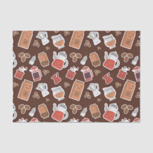 Cute Coffee Lovers Caffeine Themed Kawaii Pattern Tissue Paper