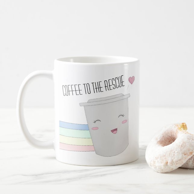 Cute Coffee Lovers Superhero Rainbow Mug (With Donut)
