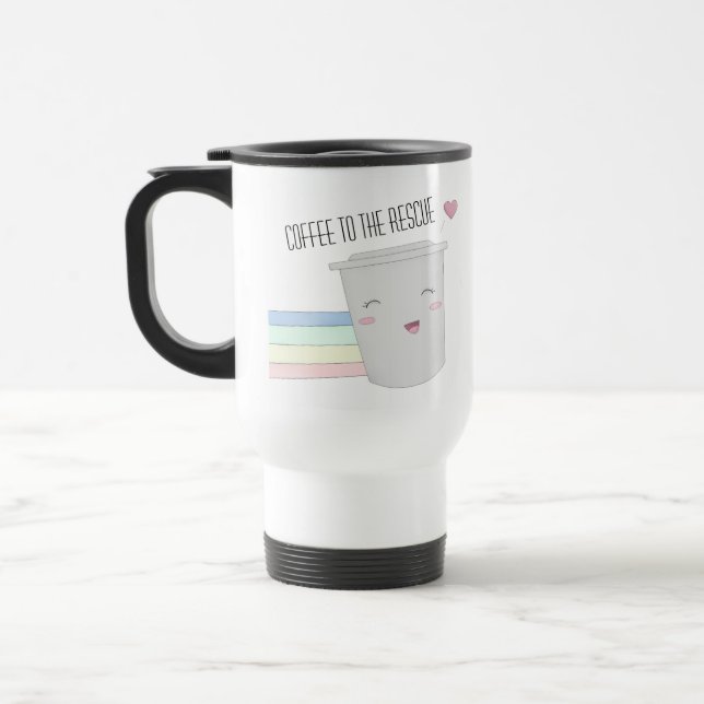 Cute Coffee Lovers Superhero Rainbow Travel Mug (Left)