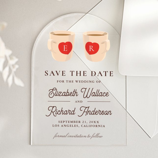 Cute Coffee Mugs Wedding Save the Date Acrylic Invitations (Creator Uploaded)