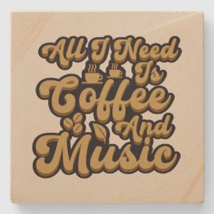 Cute coffee music word art stone coaster