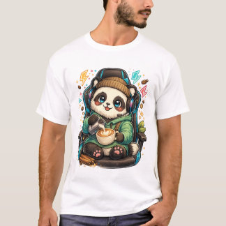 Cute Coffee Panda Gamer T-Shirt | Cosy Kawaii Gami