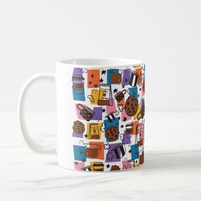 Cute Coffee Pattern – Colourful Coffee Lover  Mug (Left)