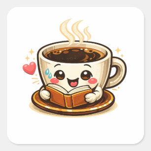 Cute Coffee Reading Book   Cozy Coffee Lover Square Sticker