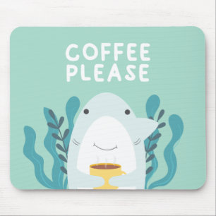 Cute Coffee Shark Mouse Pad