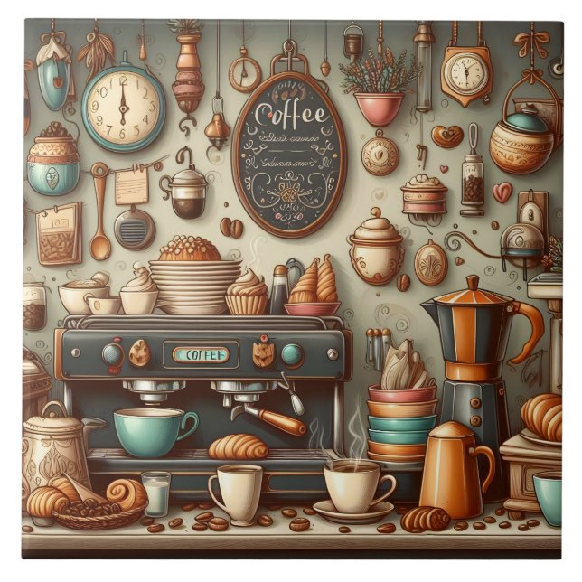 Cute coffee shop bar business crafting  ceramic tile (Front)