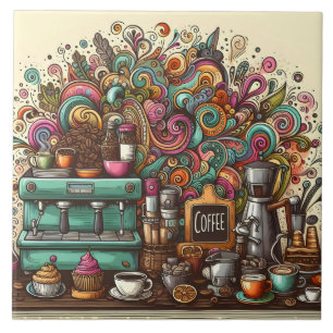 Cute coffee shop bar business crafting ceramic tile