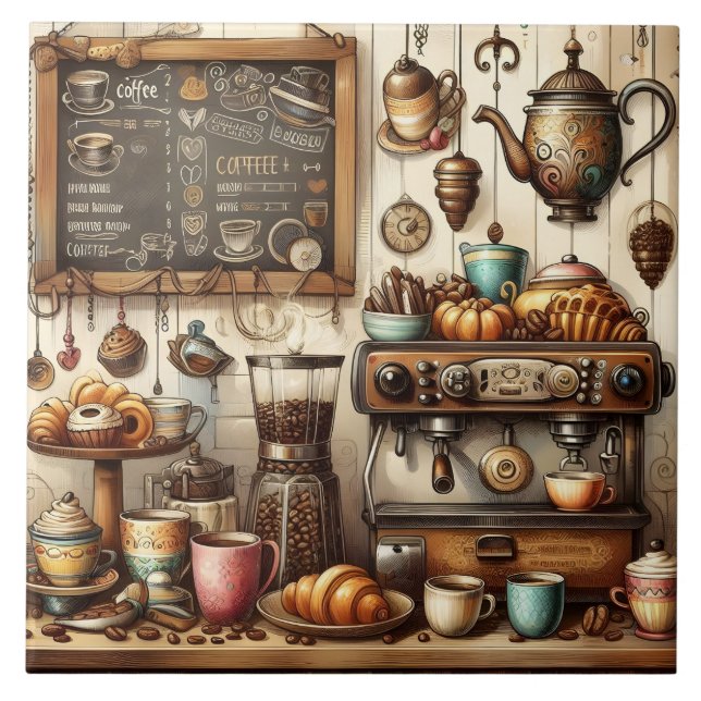 Cute coffee shop bar business crafting ceramic tile (Front)