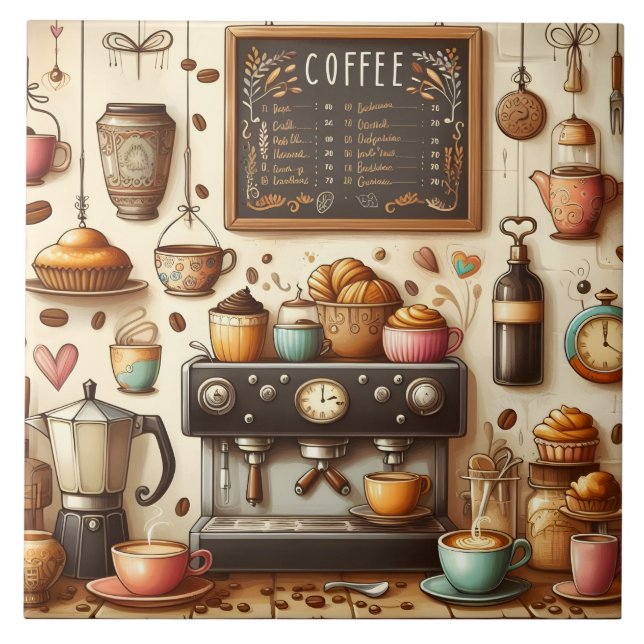 Cute coffee shop bar business crafting  ceramic tile (Front)