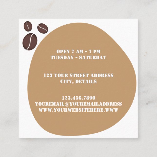 Cute Coffee Shop Coffee Beans and Spot  Square Business Card (Back)