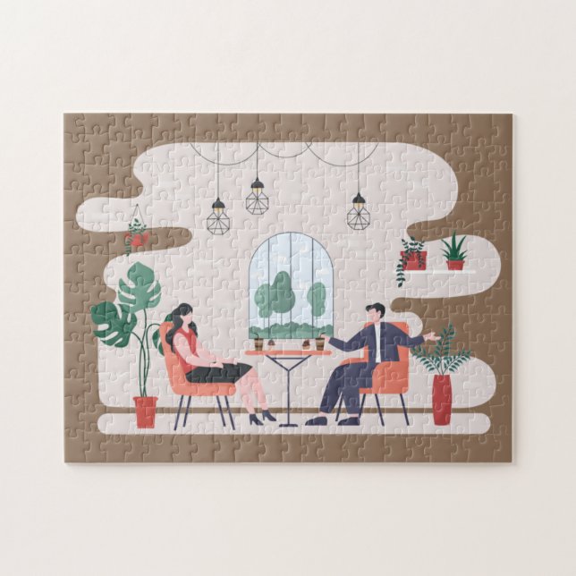 cute coffee shop lovers  jigsaw puzzle (Horizontal)