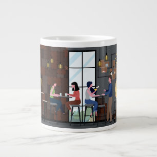 Cute Coffee Shop Wrap-Around Design Large Coffee Mug