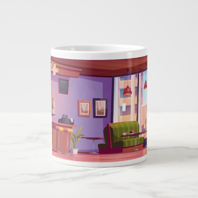 Cute Coffee Shop Wrap-Around Design Large Coffee Mug (Front)