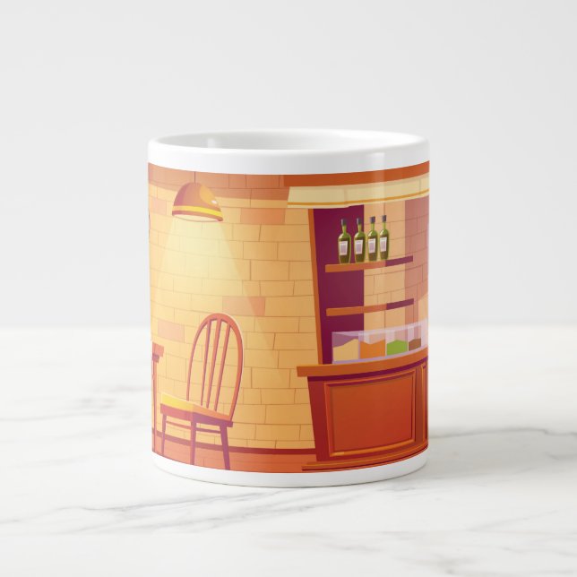 Cute Coffee Shop Wrap-Around Design Large Coffee Mug (Front)