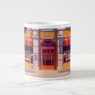 Cute Coffee Shop Wrap-Around Design Large Coffee Mug