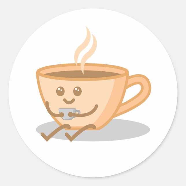 Cute Coffee / Tea Mug Cartoon Classic Round Sticker (Front)