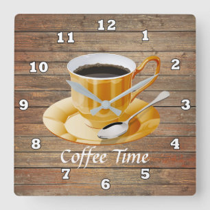 Cute coffee time decor square wall clock