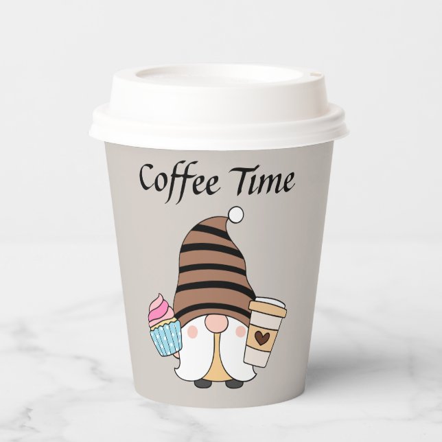 cute coffee time gnome add text paper cups (Front)