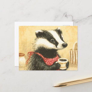 Cute Coffee Time With Adorable Miss Badger Postcard