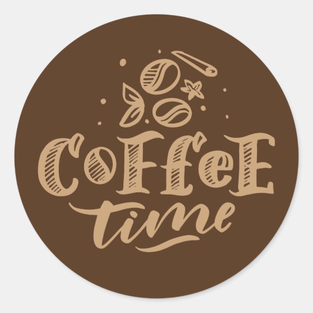 cute coffee time word art classic round sticker (Front)