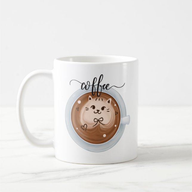 Cute Coffee with cat Latte Custom Name Coffee Mug (Left)