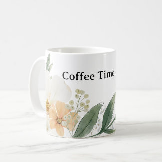 Cute CoffeeTime Teacup. Modern Minimalist Floral Coffee Mug