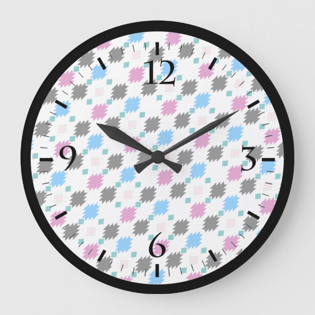 Cute Colful Tribal aztec pattern Large Clock (Front)