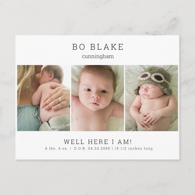 Cute Collage Photo Neutral Baby Birth Announcement (Front)
