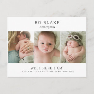 Cute Collage Photo Neutral Baby Birth Announcement Postcard