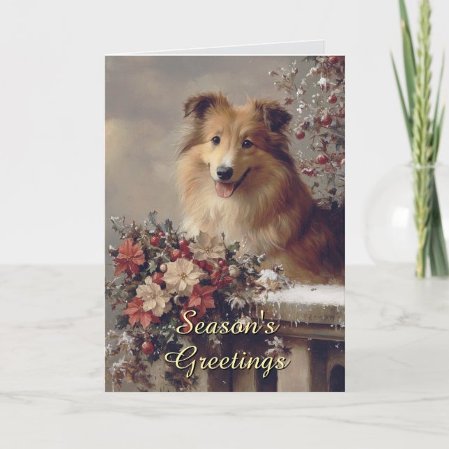 Cute Collie Dog Christmas Card (Front)