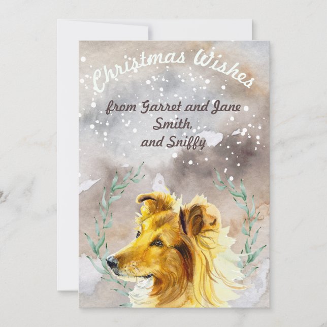Cute Collie on snowy Christmas watercolor custom Invitation (Front)