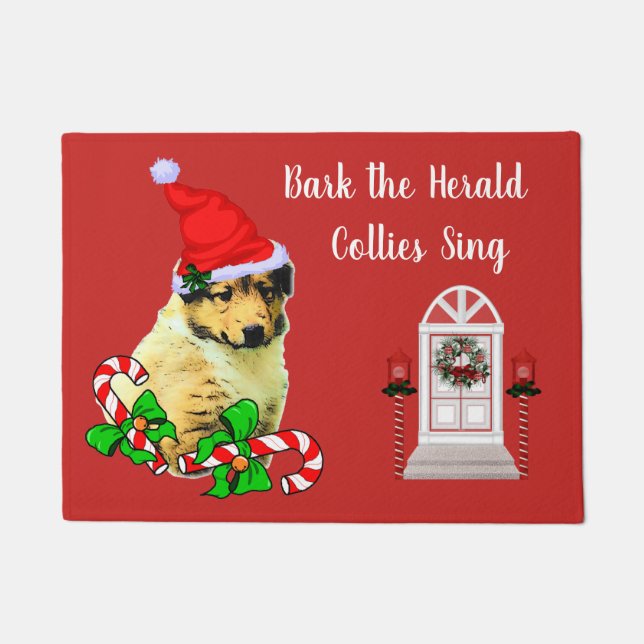 Cute Collie Puppy Christmas Doormat (Front)