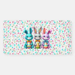 Cute, colorful 3 Easter bunny Banner
