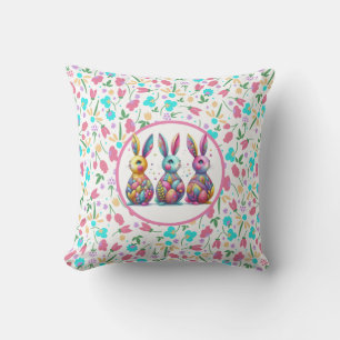 Cute, colorful 3 Easter bunny Cushion