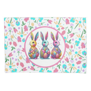 Cute, colorful 3 Easter bunny Pillowcase