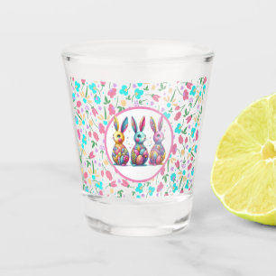 Cute, colorful 3 Easter bunny Shot Glass