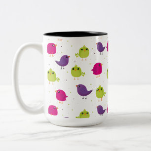 Cute colorful birds Two-Tone coffee mug