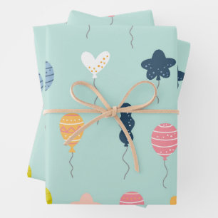 Cute Colorful Birthday Party Balloon Pattern Wrapping Paper Sheet